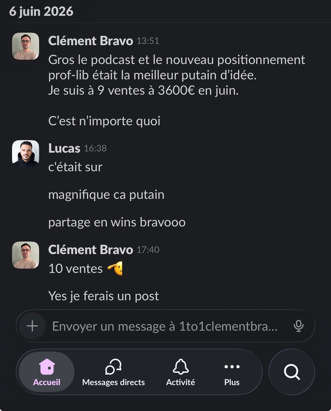 Témoignage client — message reçu