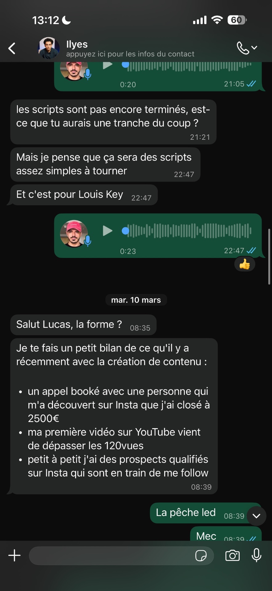 Témoignage client — message reçu